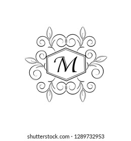 Elective monogram design for letter M. Decorative pattern on white background. You can use as a business sign, a symbol, an emblem. Vector illustration