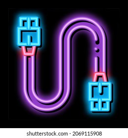 electonic cord computer detail neon light sign vector. Glowing bright icon electonic cord computer detail sign. transparent symbol illustration