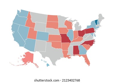 El Electoral 2022. Republicanos y demócratas en el mapa. Infografía vectorial política.