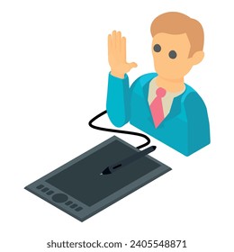 Electoral campaign icon isometric vector. Election candidate near digital tablet. Democracy concept, election