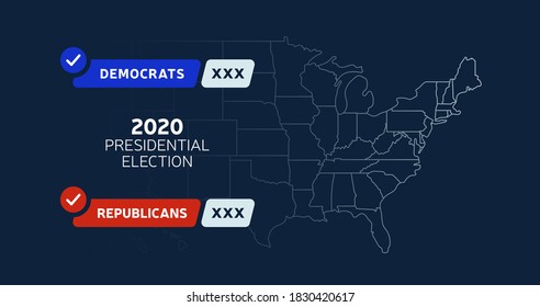 The Electoral Map For The 2020 Election. Usa Map Voting. Presidential Election Map Each State American Electoral Votes Showing Republican Or Democrat Political Vector Infographic