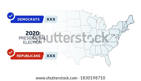 The electoral map for the 2020 election. Usa map voting. Presidential election map each state american electoral votes showing republicans or democrats political vector infographic