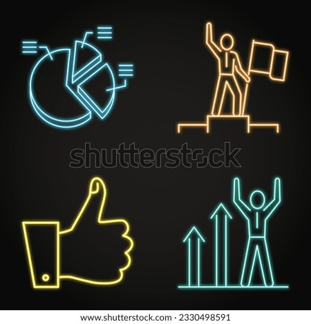 Electoral rating neon icon set. Voting, distribution of votes, victory and success symbols. Vector illustration.