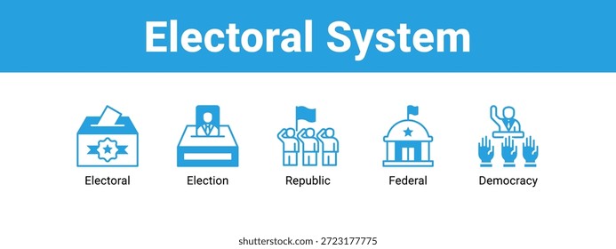Concepto de Ilustración vectorial de ícono de Anuncio de Web del sistema electoral, con ícono de Elección, Elección, República.