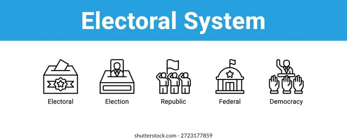 Concepto de Ilustración vectorial de ícono de Anuncio de Web del sistema electoral, con ícono de Elección, Elección, República.