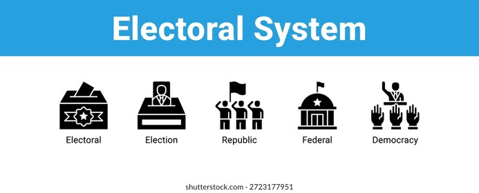 Concepto de Ilustración vectorial de ícono de Anuncio de Web del sistema electoral, con ícono de Elección, Elección, República.