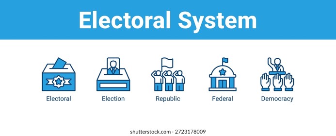 Concepto de Ilustración vectorial de ícono de Anuncio de Web del sistema electoral, con ícono de Elección, Elección, República.