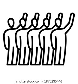 ElectoTorate in elections, vote for candidate, human resource, teamwork, protesting crowd, joy at the festival. Single opinion of society. Vector icon, outline, isolated.
