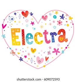 Electra girls name decorative lettering heart shaped love design