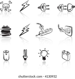Electric 1 icon set Black & White