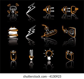 Electric 1 icon set White & orange on black background