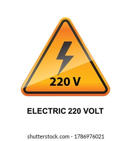 Electric 220 volt caution sign isolated on white background vector illustration.