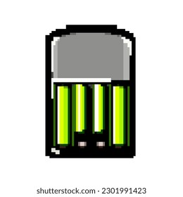 electric aa battery charger game pixel art retro vector. bit power cell, recharge lithium electric aa battery charger. old vintage illustration