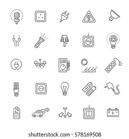 Electric accessories icons. Electricity, power and energy