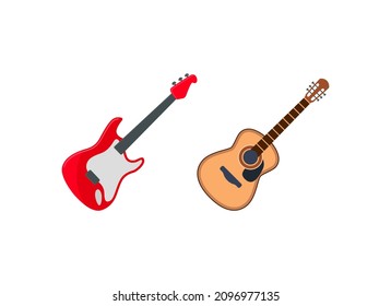 Juego de iconos de color de guitarra eléctrica y acústica. Colección de ilustraciones emoji de guitarra eléctrica y acústica