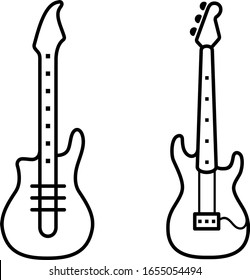 Electric And Acoustic Guitars Line Art Icon 