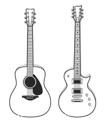 Electric And Acoustic Guitars. Outline Style Guitars Vector Art.