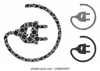 Electric adapter composition of trembly items in variable sizes and shades, based on electric adapter icon. Vector uneven items are combined into collage.