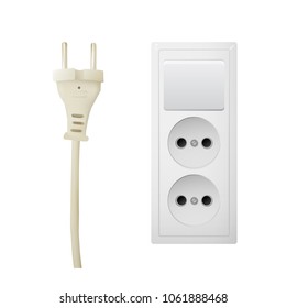 Electric adapter with two connectors and switch. Electrical outlet. Vector illustration.