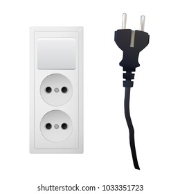 Electric adapter with two plug and switch. Electrical Outlet. Vector illustration.