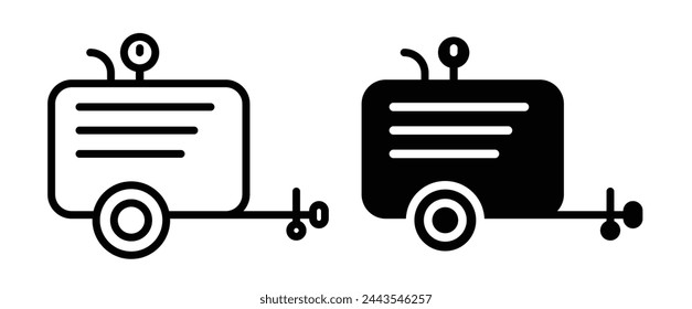 Compresor de aire eléctrico e iconos de herramientas. Símbolos de equipos y bombas de aire comprimido portátiles.