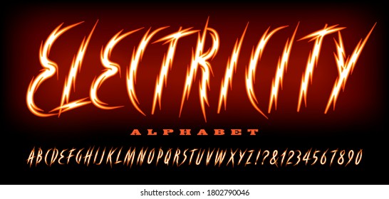 Electric alphabet; a zig zag lightning bolt font in warm bright colors.