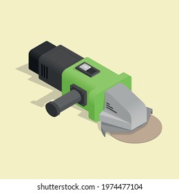 Electric angle grinder for construction in an isometric projection.