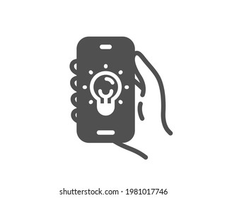 Elektrisches App-Symbol. Handhalte-Telefonzeichen. Handy mit Bildschirm-Benachrichtigungssymbol. Qualitätsdesign-Element. Elektrische App-Icon im Flachstil. Bearbeitbarer Strich. Vektorgrafik
