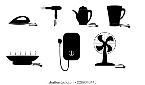 electric appliance icon set on the white background