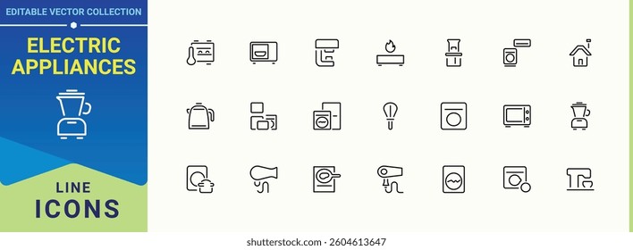 Electric Appliances line icon. Related to appliance, electronic, dishwasher, kitchen, cooking and more. Household icon set. Minimal icons set. Pixel perfect. Editable stroke.