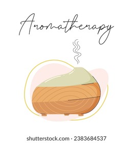 Electric aroma diffuser. Healthy lifestyle, self care. Relax time, aromatherapy. Modern hand drawn style. 