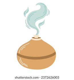 Electric aroma diffuser. Meditation Item. humidifier diffuser. Ultrasonic home microclimate cleaner, healthy humidity. Hand draw vector illustration.