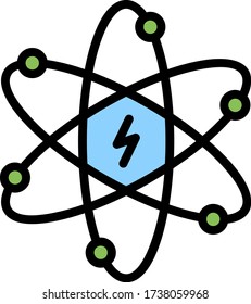Electric Atom Sign Vector Color Icon design, Nuclear Power Science on white background, scientific Experimental Modelling on white background,