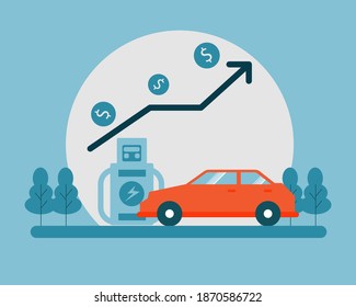 Electric Auto Industry Growth concept. Cartoon vector style for your design.