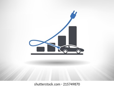 Electric Auto Industry Growth. Graph with electric car. Power cord acts as growth arrow. Fully scalable vector illustration.