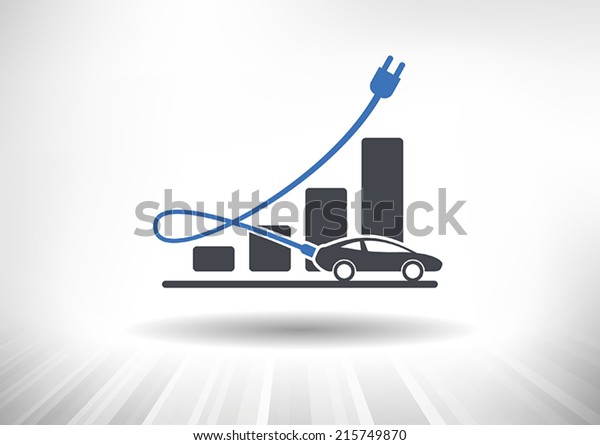 Electric Auto Industry Growth. Graph with\
electric car. Power cord acts as growth arrow. Fully scalable\
vector illustration.