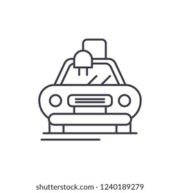 Electric automatic car line icon concept. Electric automatic car vector linear illustration, symbol, sign
