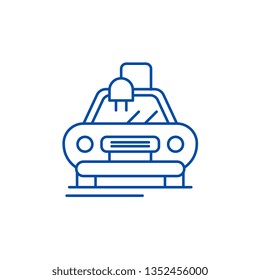 Electric automatic car line icon concept. Electric automatic car flat  vector symbol, sign, outline illustration.
