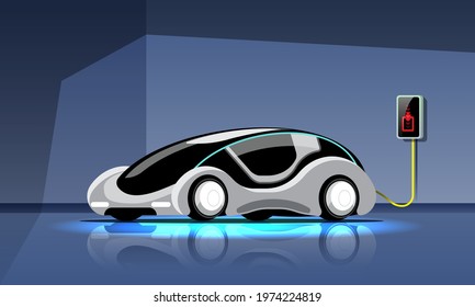 Electric  automobile modern style is Charging in Garage power station, vector illustration flat design