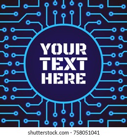 Electric background template banner with frame sircle shape copy space blue cyan color style. Vector Illustration 