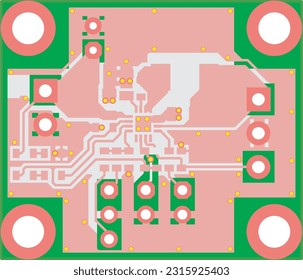 Electric background. Vector pcb pattern. 
Printed circuit board of an electronic 
device with areas of metallization,
conductors and contact pads placed on it. 
Engineering drawing of a pcb. 