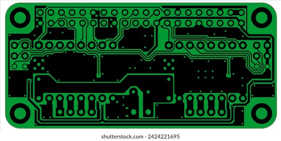 Electric background. Vector pcb pattern.  Printed circuit board of electronic device with
conductors and contact pads placed on it. Engineering drawing.