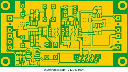 Electric background. Vector pcb pattern. 
Printed circuit board of an electronic 
device with
conductors and contact pads placed on it. 
Engineering drawing