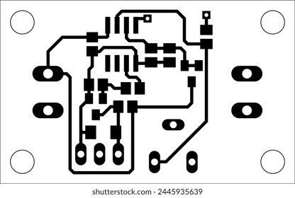 Electric background. Vector pcb pattern. Printed circuit board of an electronic device with conductors and contact pads placed on it. Engineering drawing.