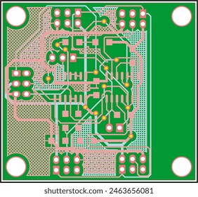 Electric background. Vector pcb pattern. Printed circuit board of an electronic device with
conductors and contact pads placed on it. Engineering drawing.