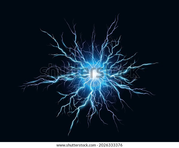 Electric ball lightning vector illustration,\
abstract electricity blast storm or thunderbolt in dark sky, flash\
light thunder spark\
background