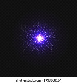 Electric Balls And Lightning Strikes. Lightning Flash Light Thunder Spark Effect.