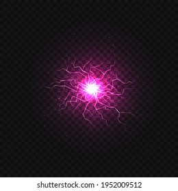 Electric balls and lightning strikes. Lightning flash light thunder spark effect.