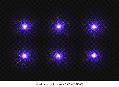 Electric balls and lightning strikes. Lightning flash light thunder spark effect.