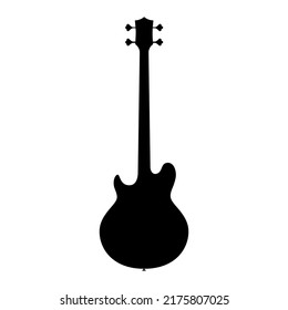 Electric bass guitar icon. Black silhouette of guitar. Music instrument icon isolated. Vector illustration.